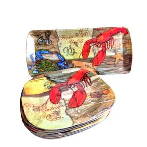 Vintage Merritt Melamine Lobster "Fresh Catch" 8pc Square Plates 2pc Platters